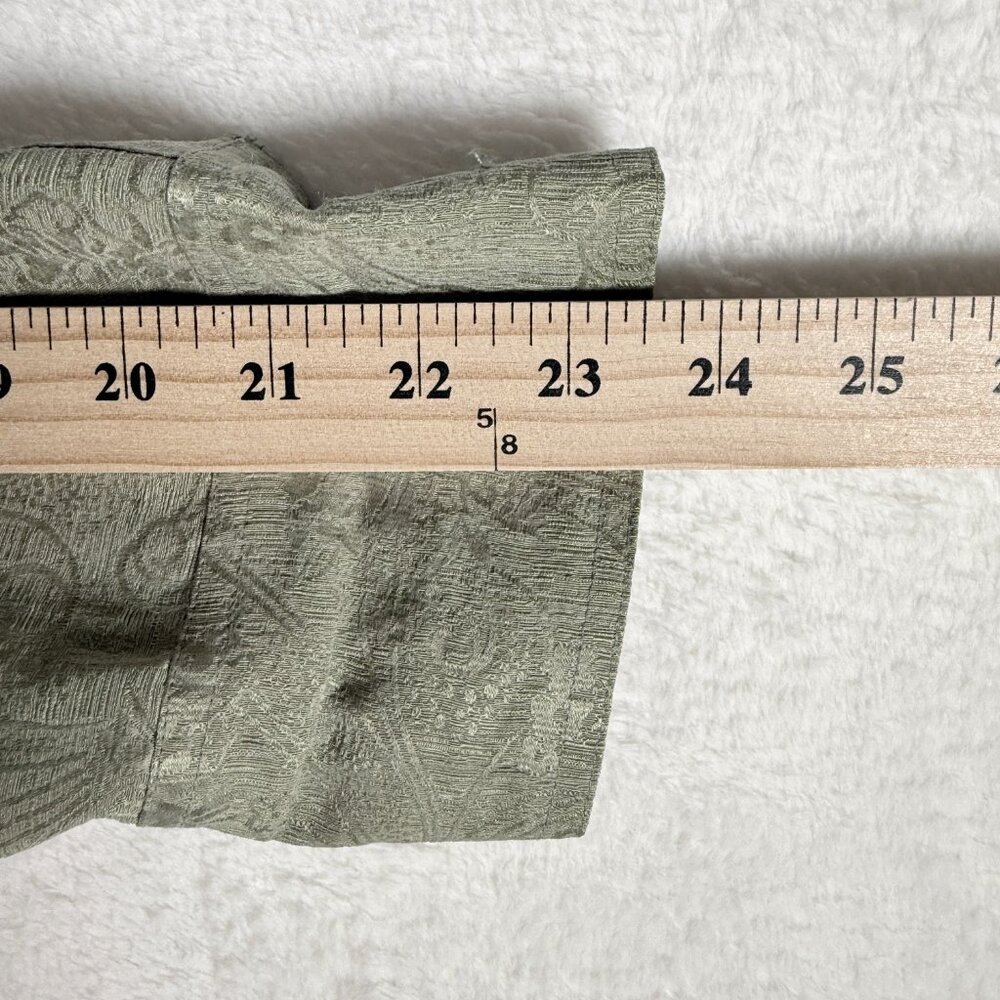 Chicos Shirt Womens‎ Size 2 Green Silk & Linen Textured Paisley Button Pocket - Picture 7 of 7